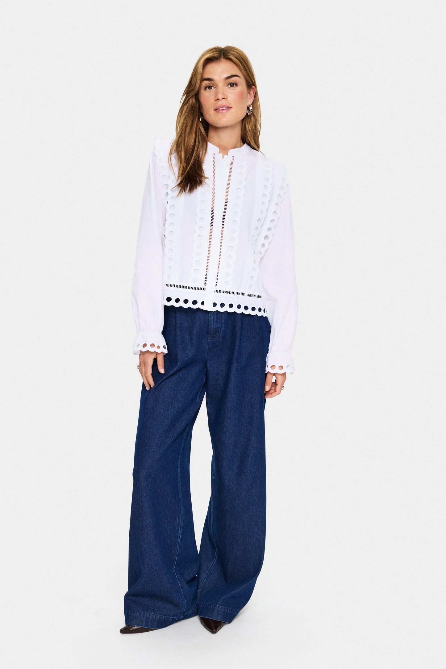 Saint Tropez Marlee Shirt in Ice white with broderie anglaise detailing and delicate cutwork embroidery