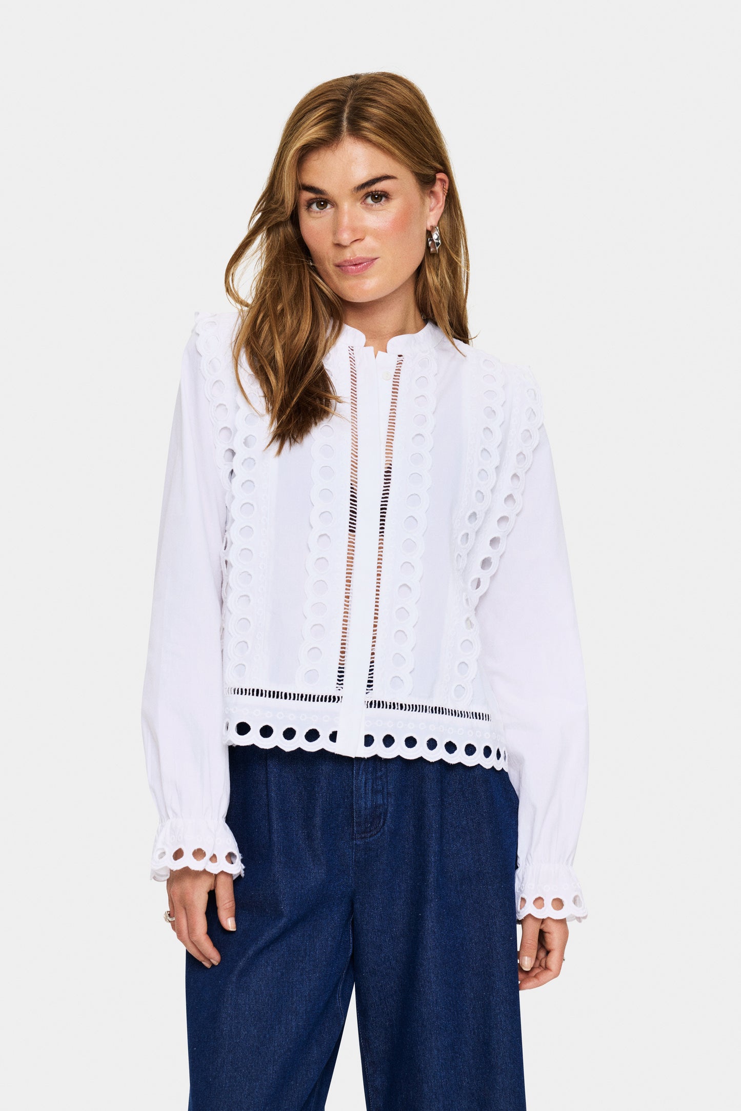 Saint Tropez Marlee Shirt in Ice white with broderie anglaise detailing and delicate cutwork embroidery