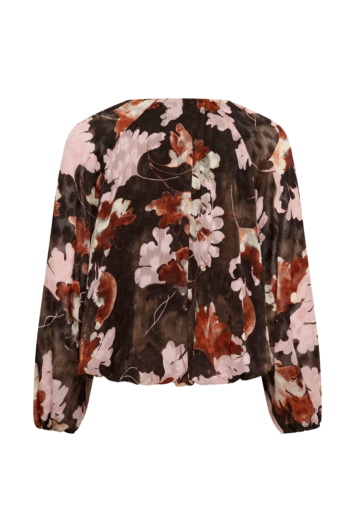 Inwear blouse in brown with pink big leaf pattern