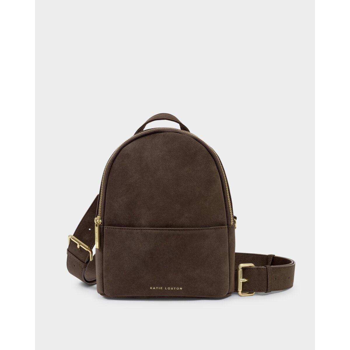 Katie Loxton Mika Small Backpack in Black and Bitter Chocolate Suedette