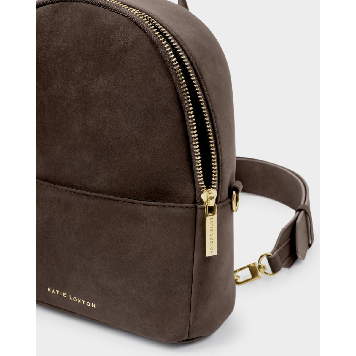 Katie Loxton Mika Small Backpack in Black and Bitter Chocolate Suedette