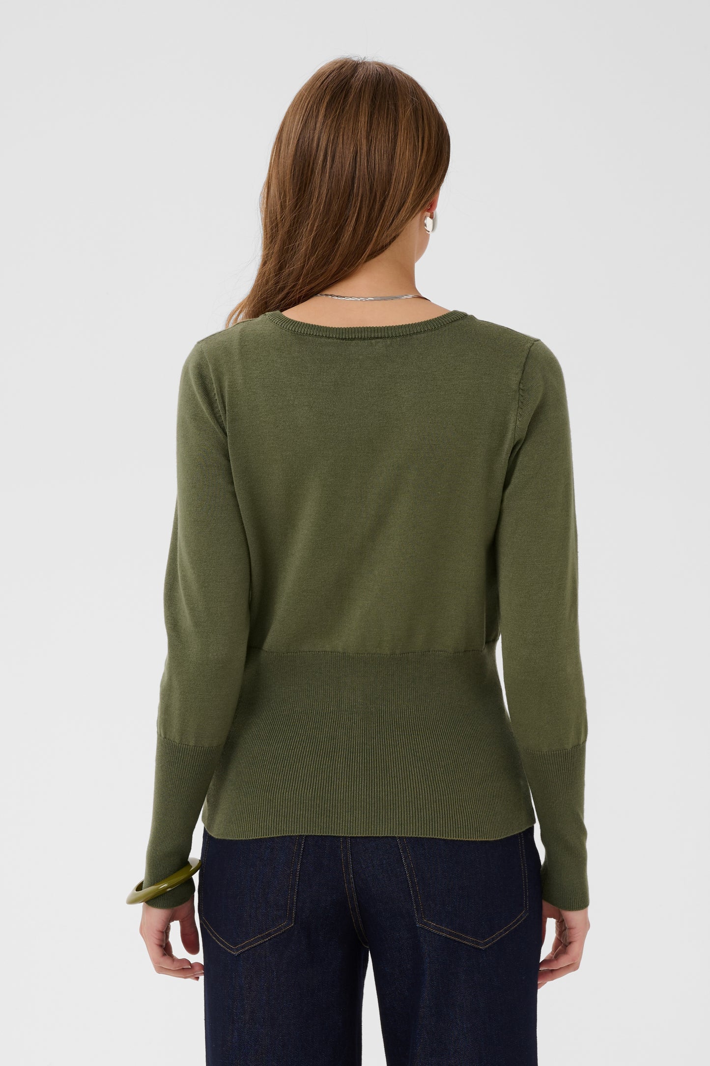 Saint Tropez Mila Slim Cardigan in Four Leaf Clover green with V-neck and button-through front