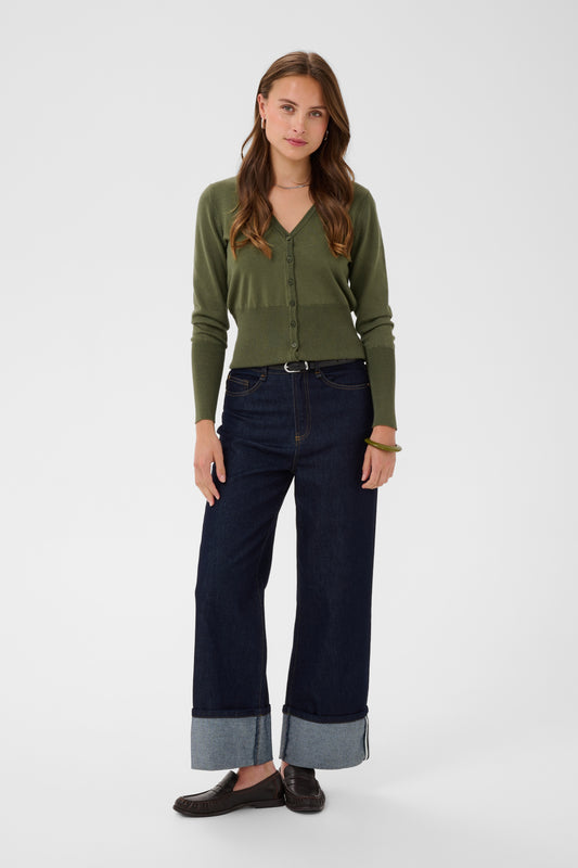 Saint Tropez Mila Slim Cardigan in Four Leaf Clover green with V-neck and button-through front