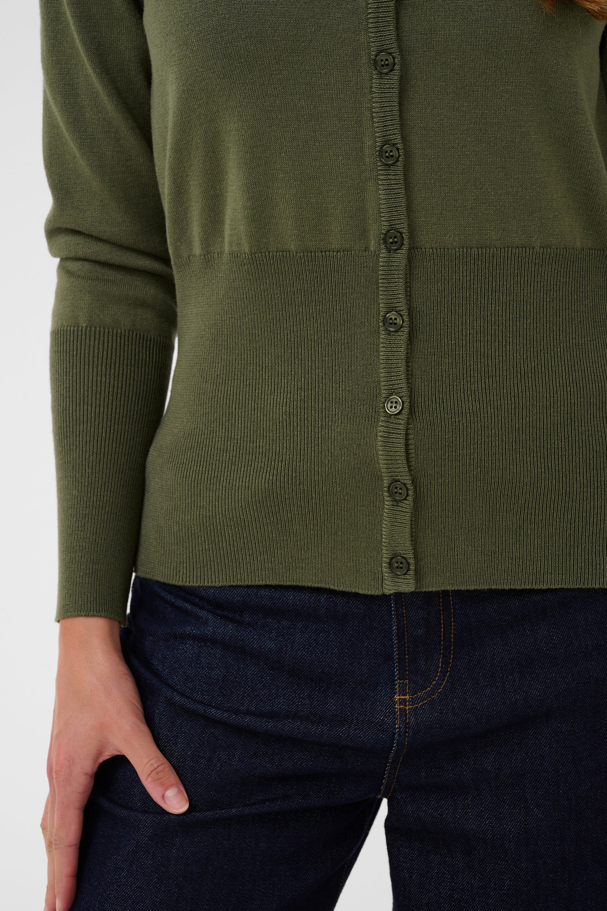 Saint Tropez Mila Slim Cardigan in Four Leaf Clover green with V-neck and button-through front