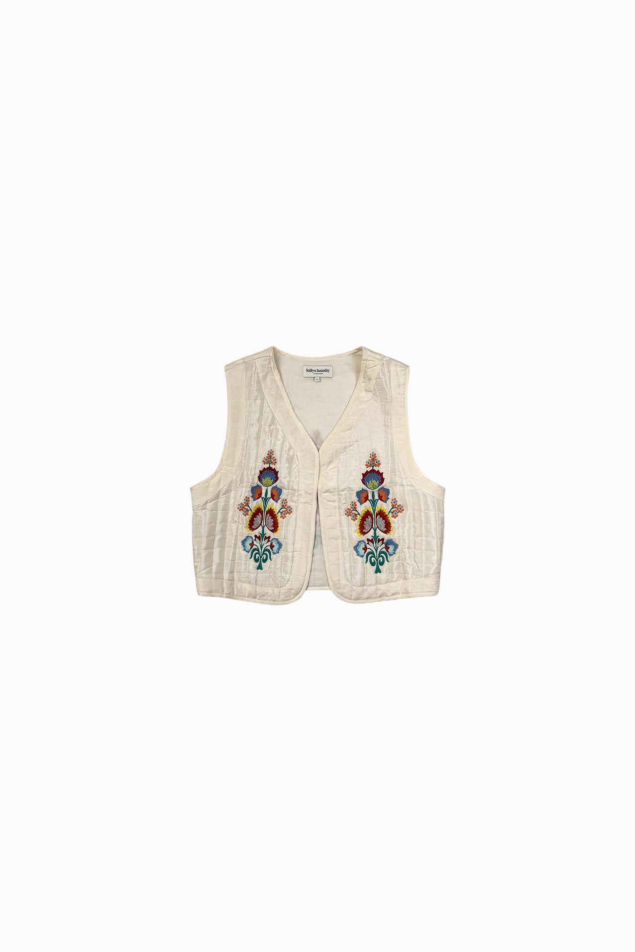 Lollys Laundry Mist vest in crème with light padding and floral embroidered detail