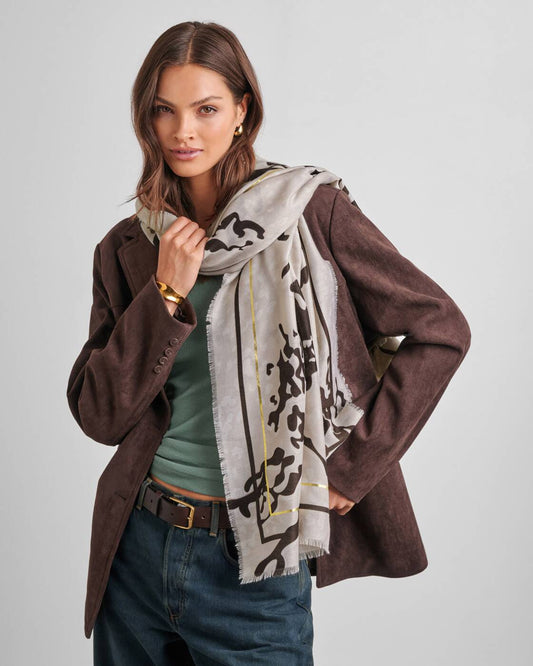 Katie Loxton Animal Print Foil Scarf in Light Taupe.