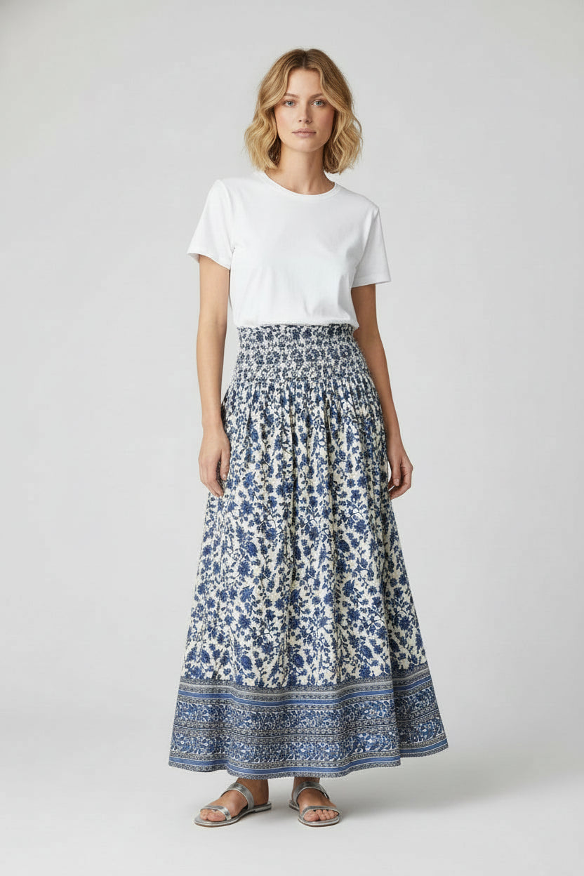 Lollys Laundry Myra maxi skirt in blue pattern print with flowing silhouette