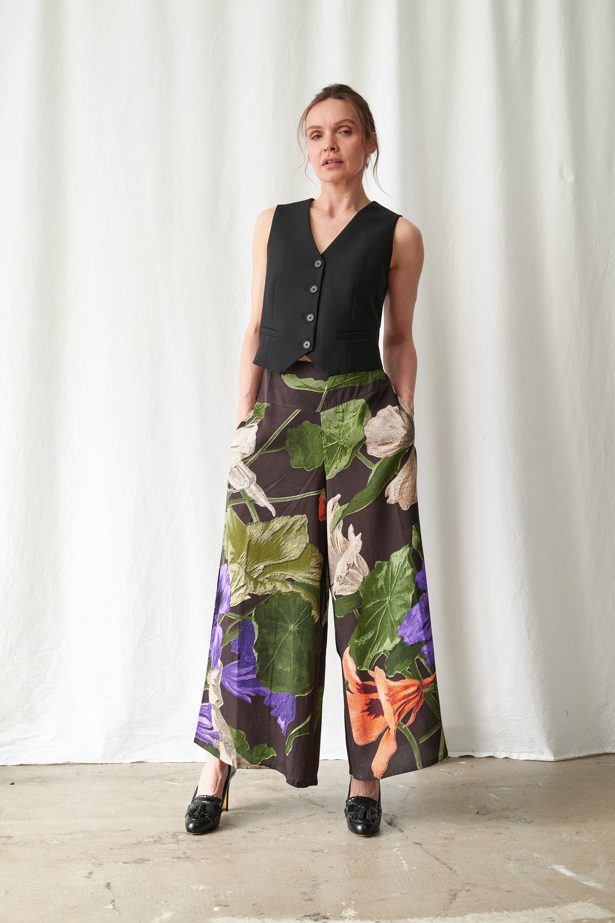 One Hundred Stars Stork Palazzo Pants - Nasturtium Black