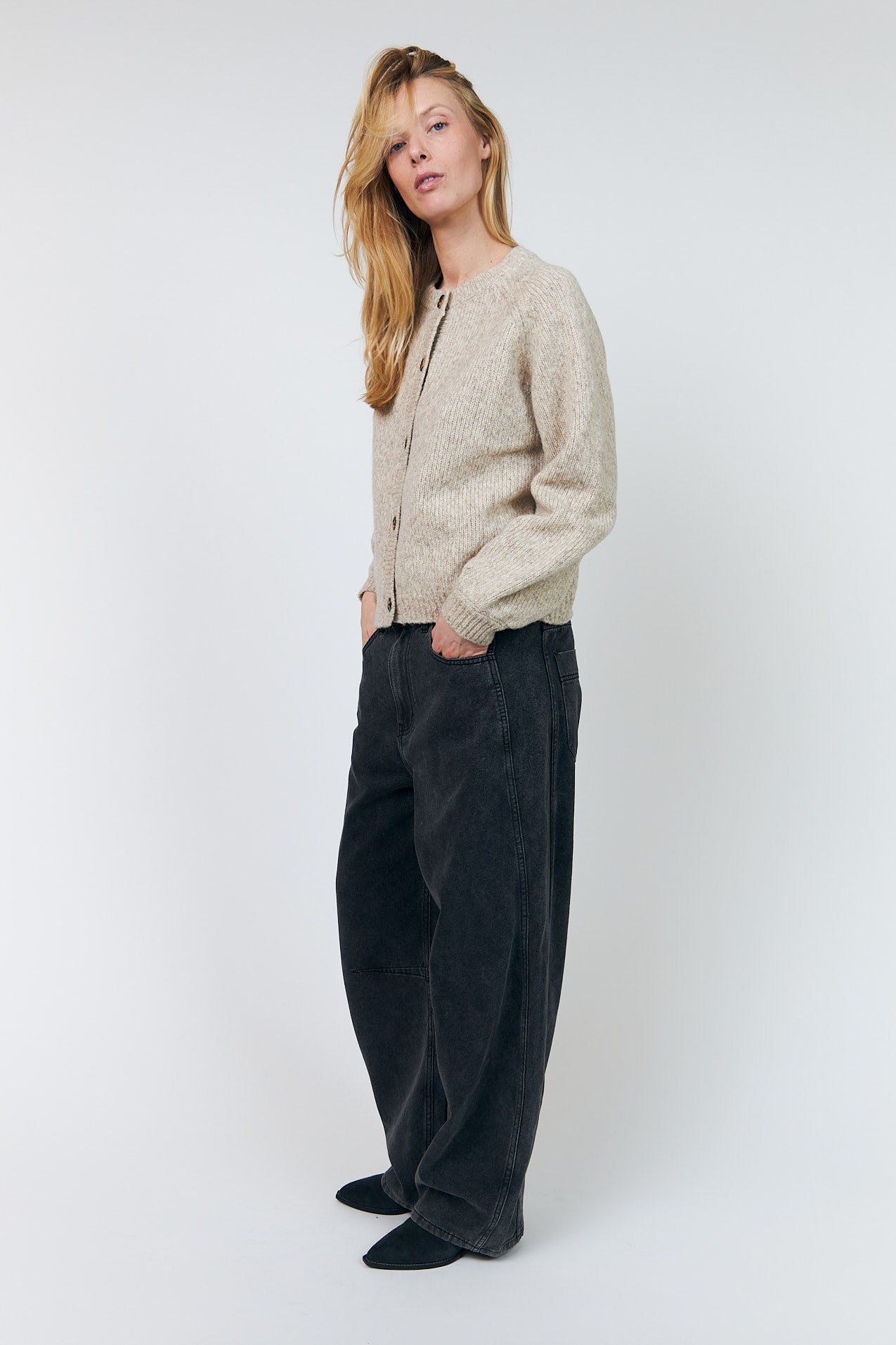 Lollys Laundry Nova Knit Cardigan in Creme with tortoiseshell buttons.