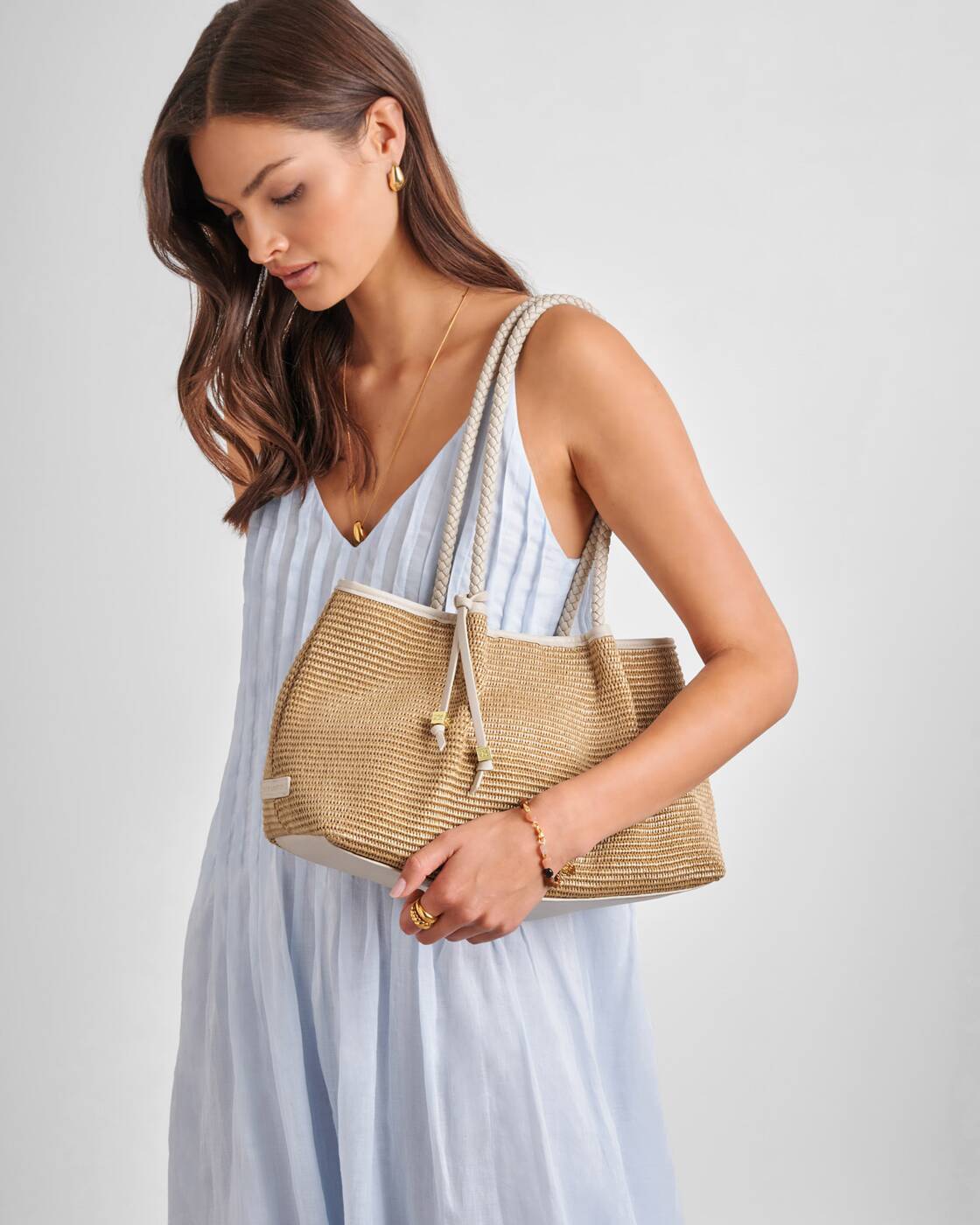 Katie Loxton Nova Raffia Small Shoulder Tote in Oyster