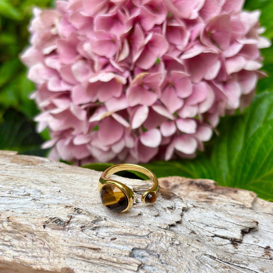 Ocean Ripples 18ct Gold Plated Tiger's Eye Open Top Ring