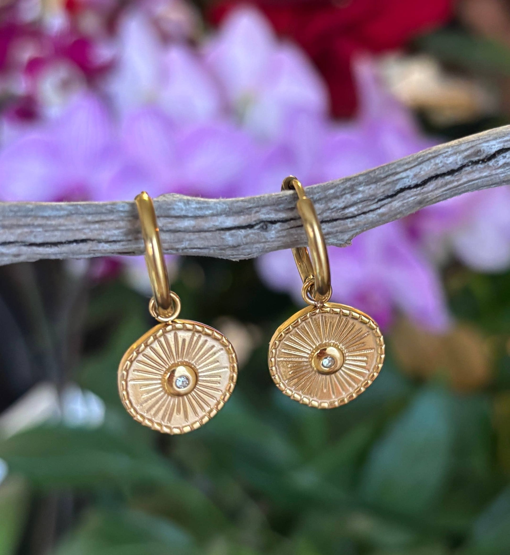 18ct Gold Plated Cubic Zirconia Sun Disc Huggie Earrings - Default Title