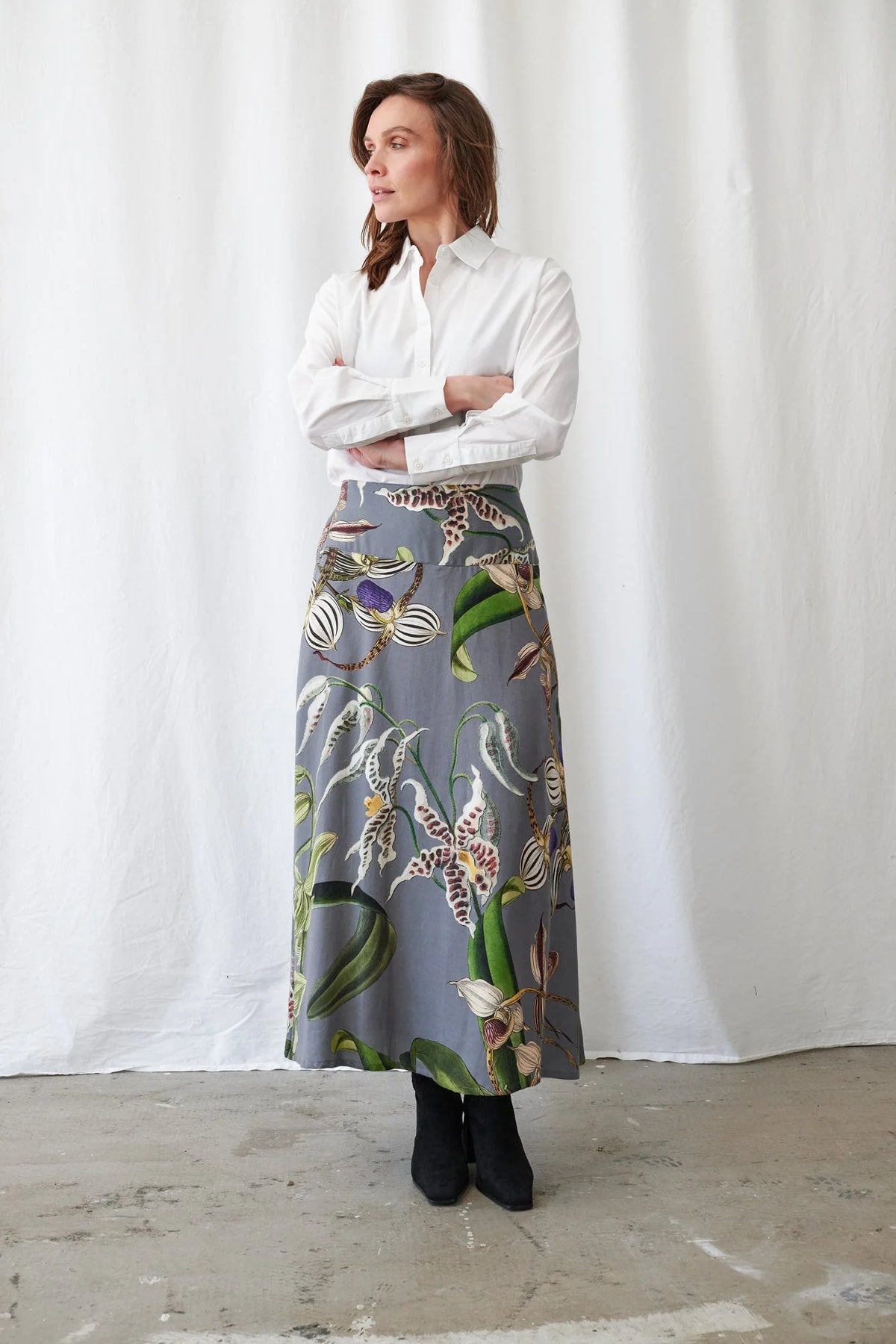 One Hundred Stars A-Line Maxi Skirt - Orchid Grey