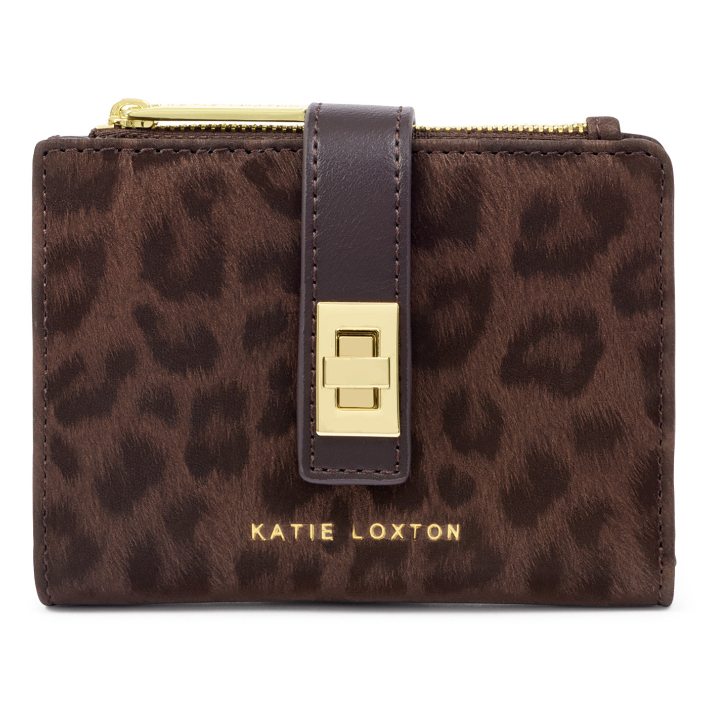 Katie Loxton Orin Twist Lock Purse available in Black Crocodile, Bitter Chocolate Suedette and Chocolate Leopard.