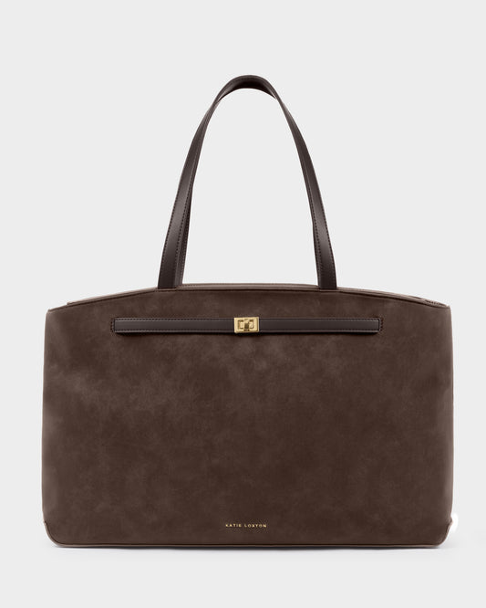 Katie Loxton Orin Tote Bag available in Bitter Chocolate with a spacious structured design.