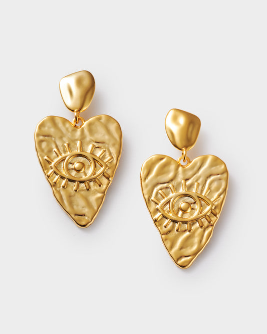 Gold Plated Heart Earrings with eye detail