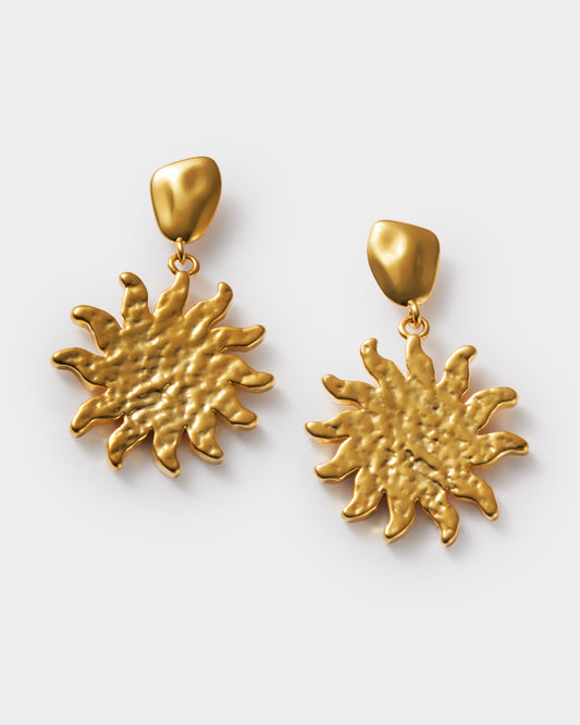 Sun Shaped Gold Plated Earrings