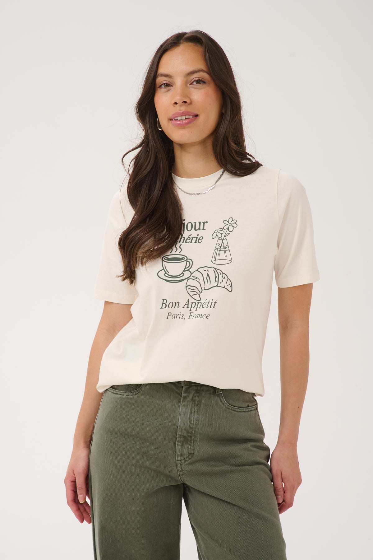 Saint Tropez Tachell cream graphic T-shirt with green Paris print