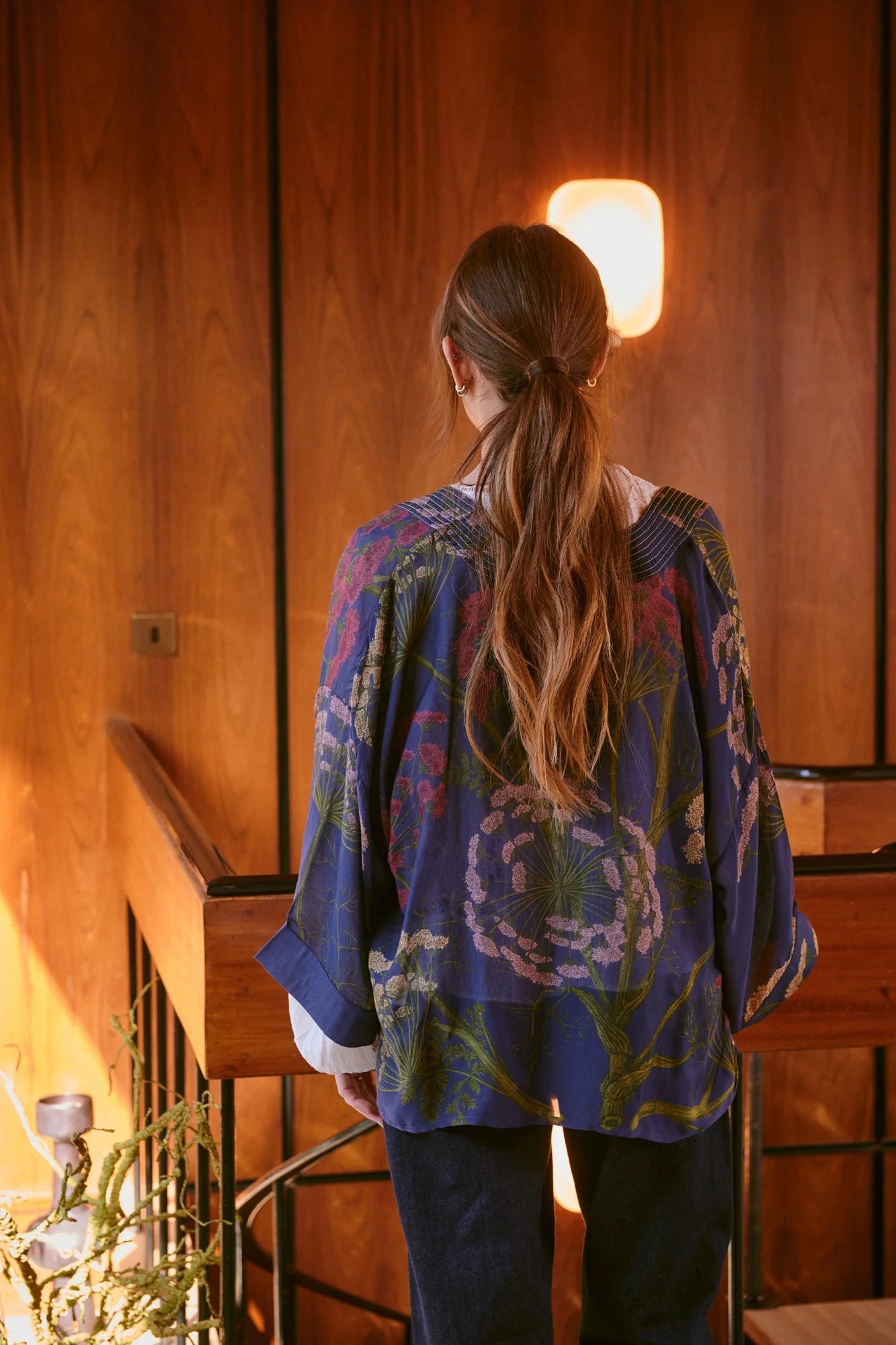 One Hundred Stars Parsley Seed Navy Kimono
