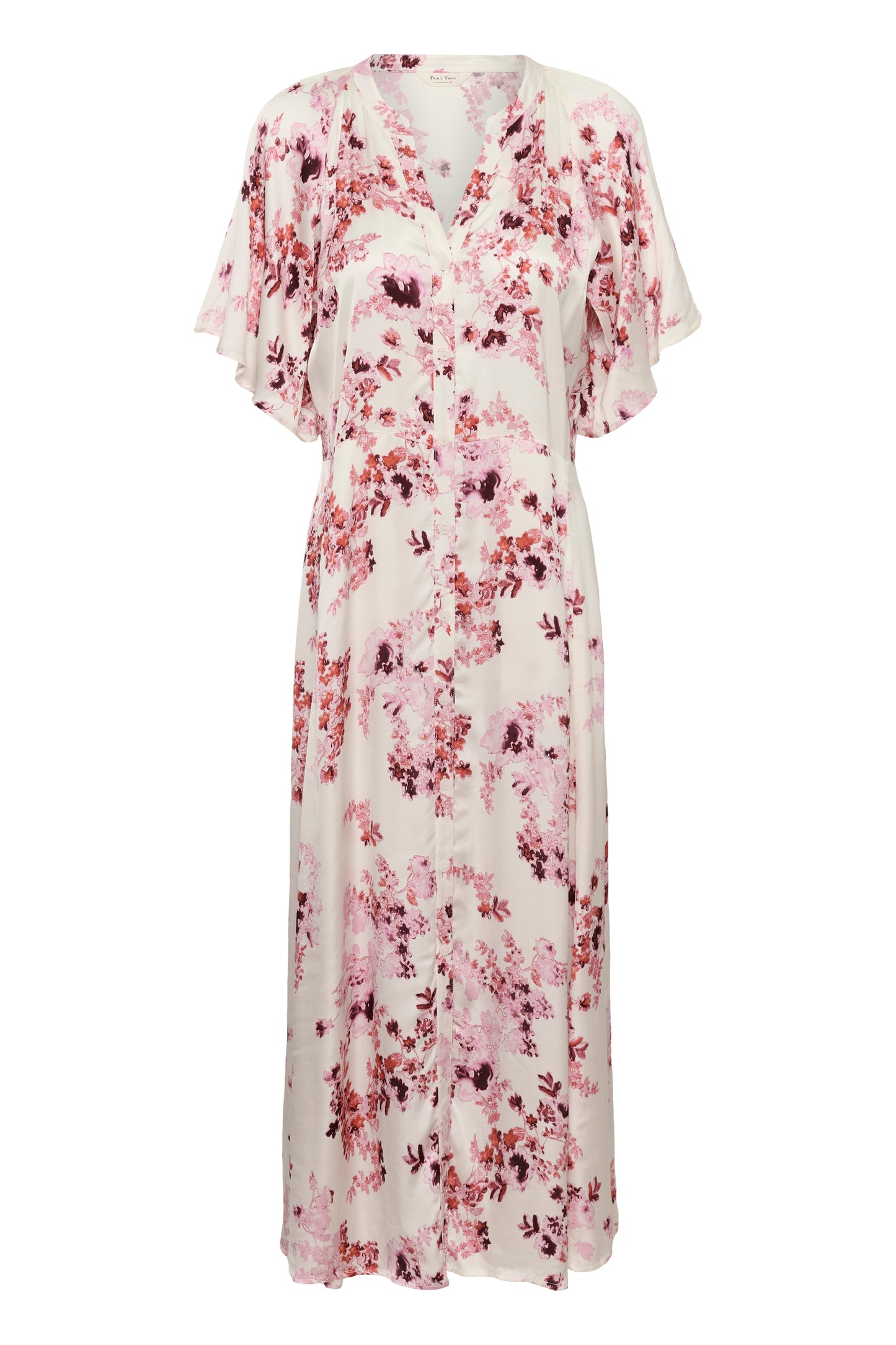  Part Two Alaja maxi white floral dress with pink flowers on it