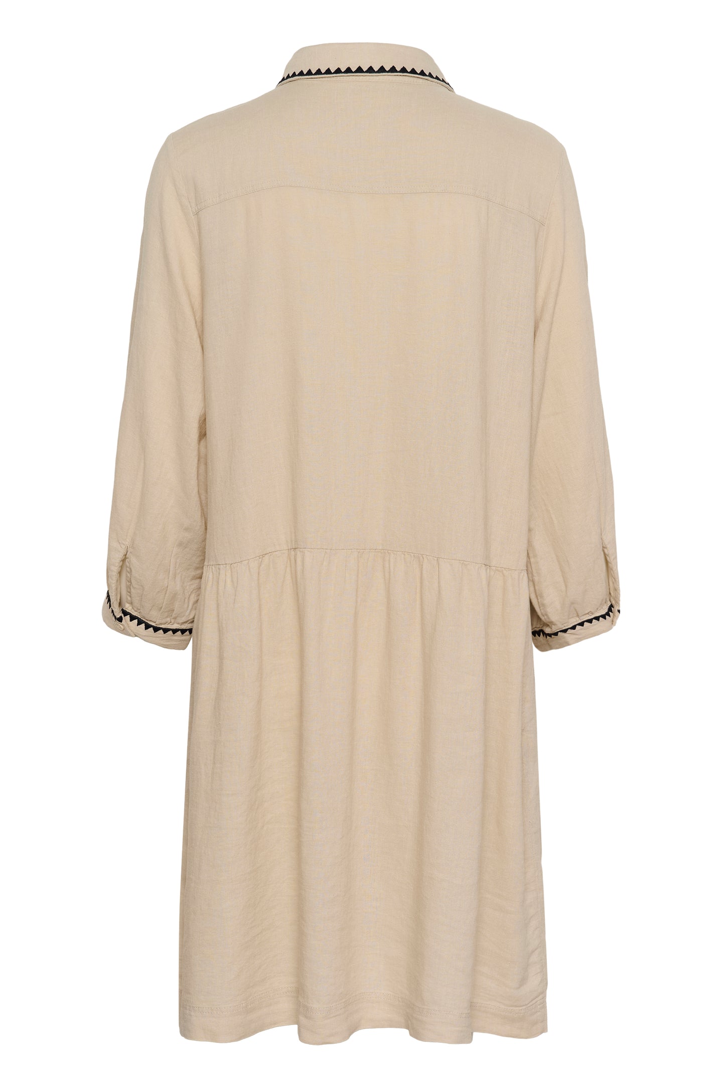 Part Two Alivia Linen Beige dress with black trim on a white background
