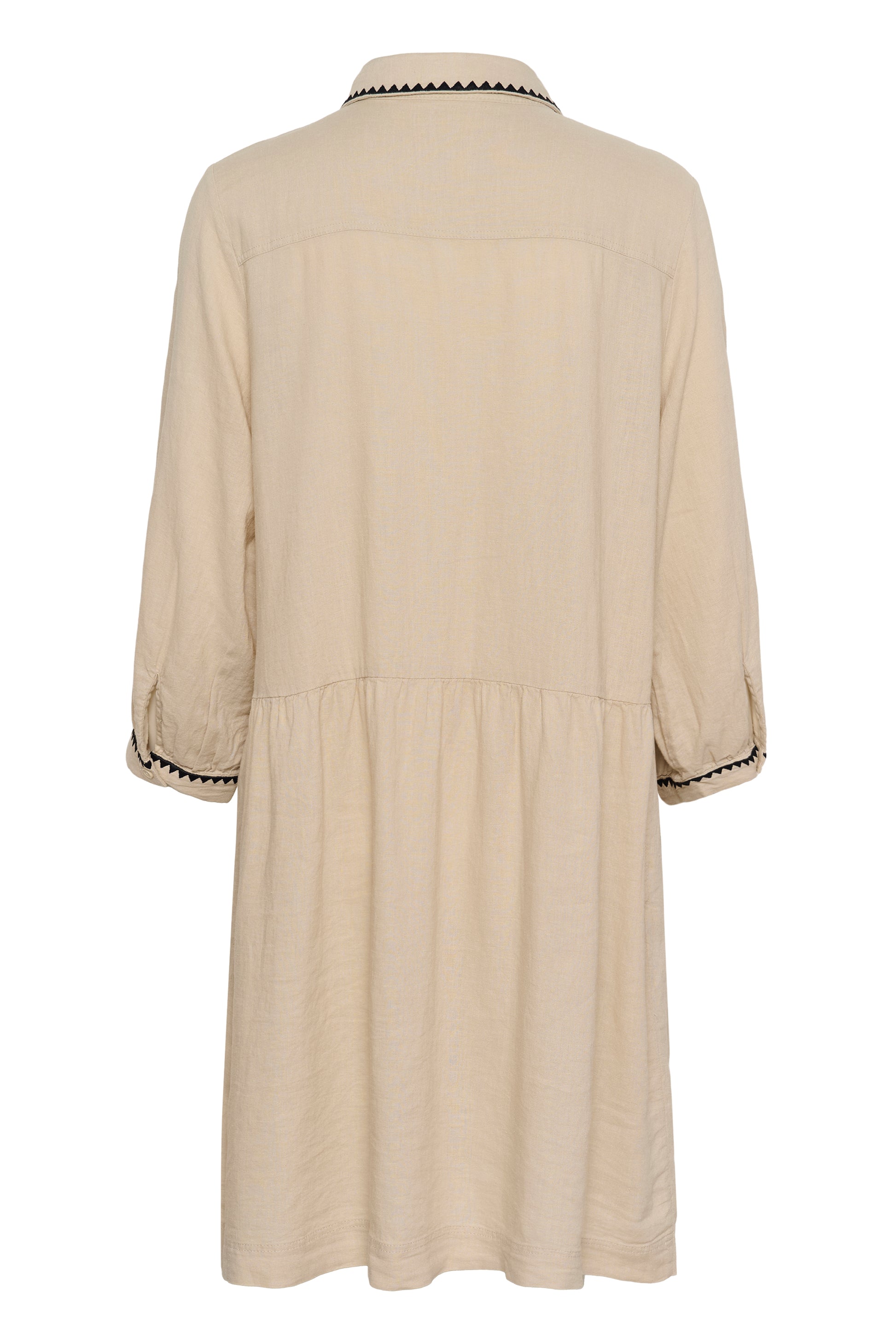 Part Two Alivia Linen Beige dress with black trim on a white background