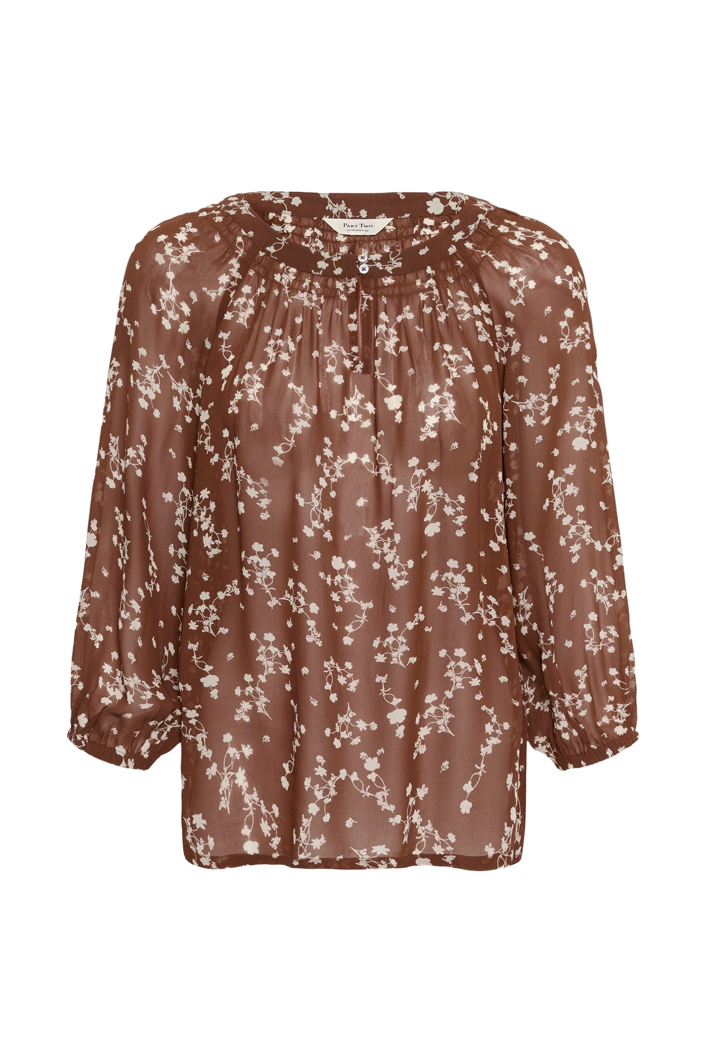 Part Two Catin Brown blouse with floral pattern on a white background