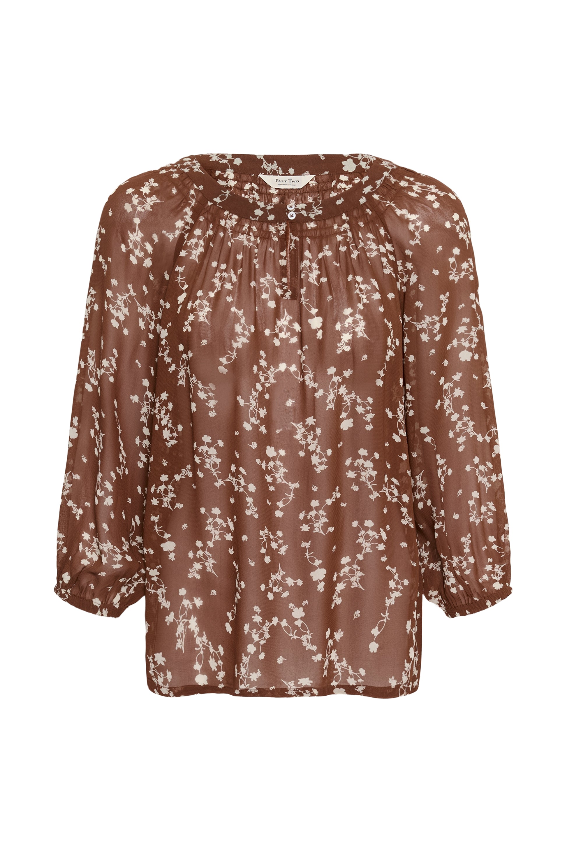 Part Two Catin Brown blouse with floral pattern on a white background