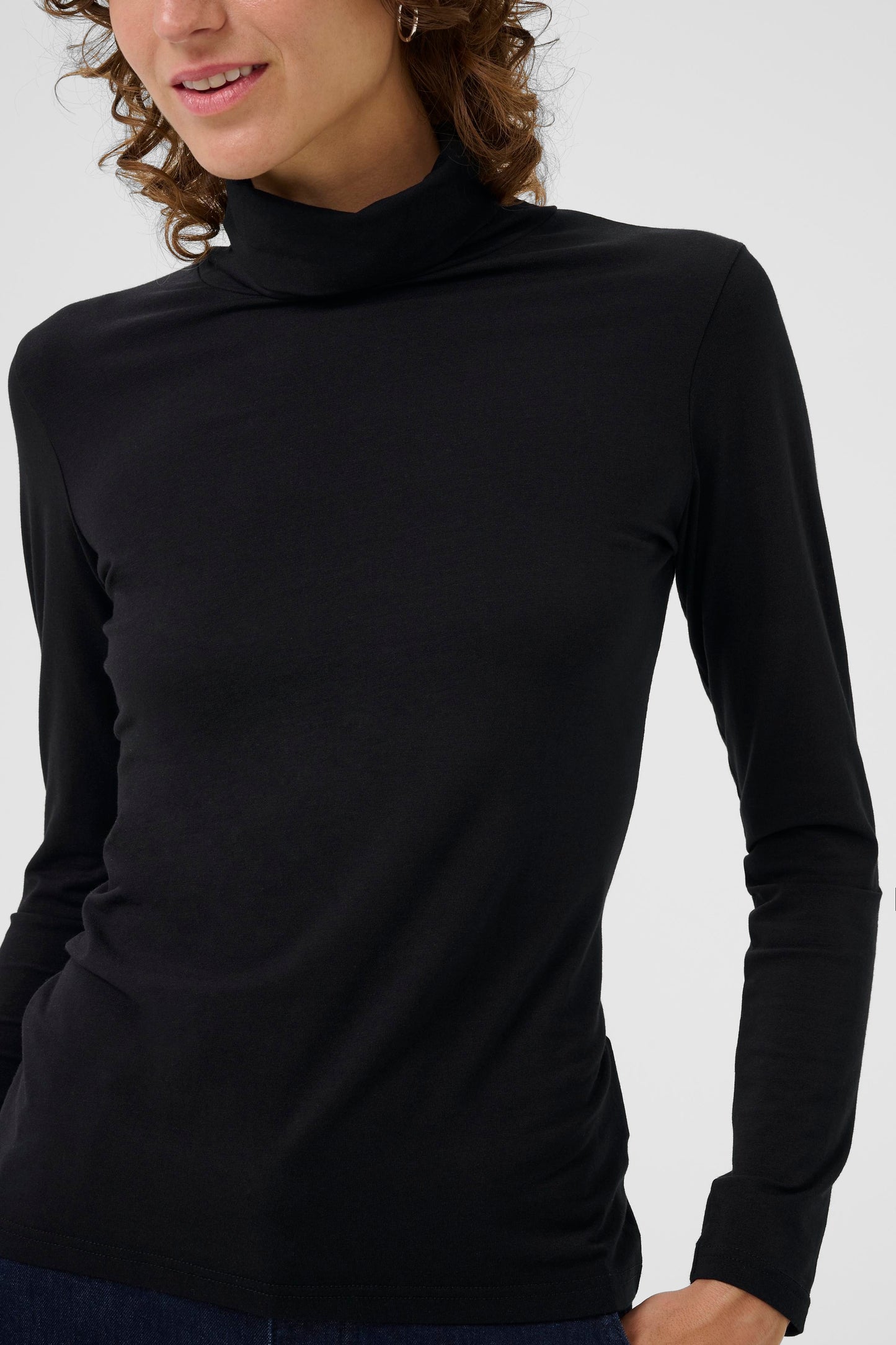 Part Two Efinas Polo Neck Top in Black view is a close up