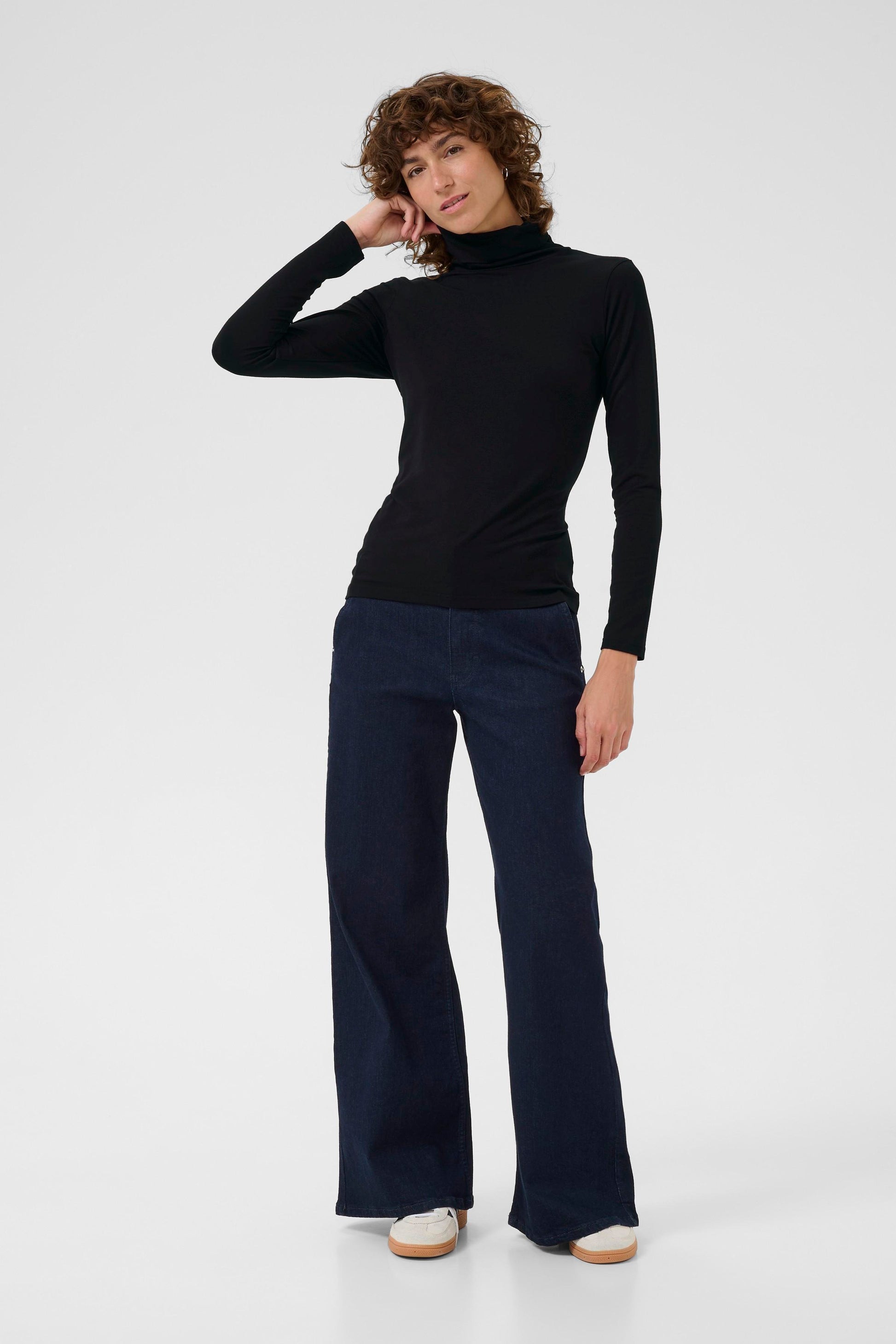 Part Two Efinas Polo Neck Top in Black view is full length