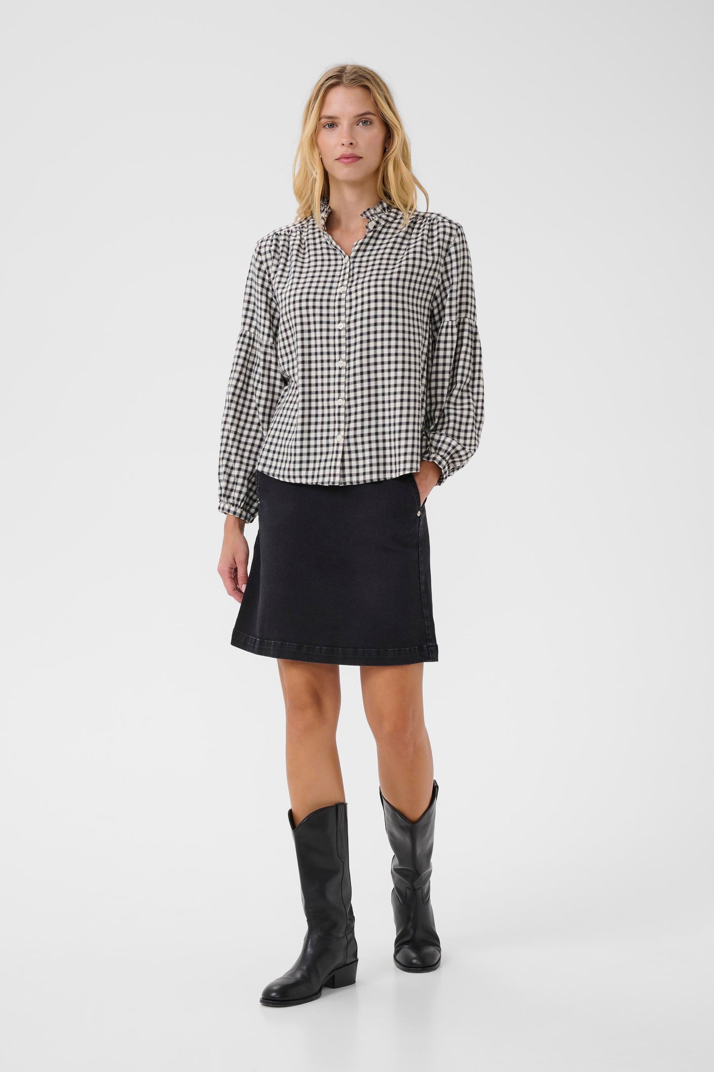 Part Two Samilla Blouse - Dark Navy Mini Check - 34-uk-8