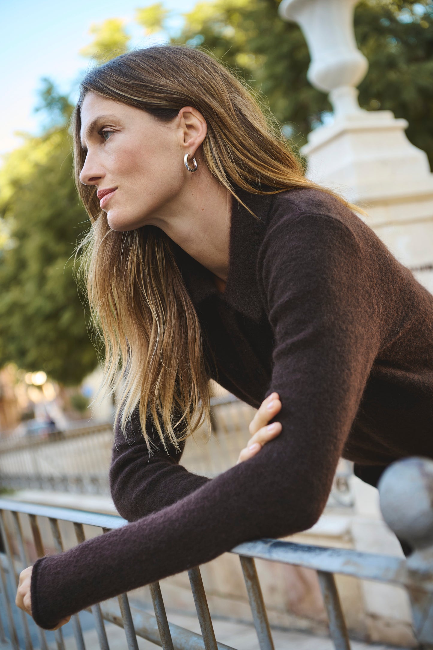 Part Two Silya Pullover - Ganache Melange colour.  Picture on model