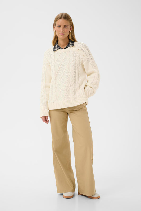Woman wearing the Part Two Ziva Knitted Jumper in white colour
