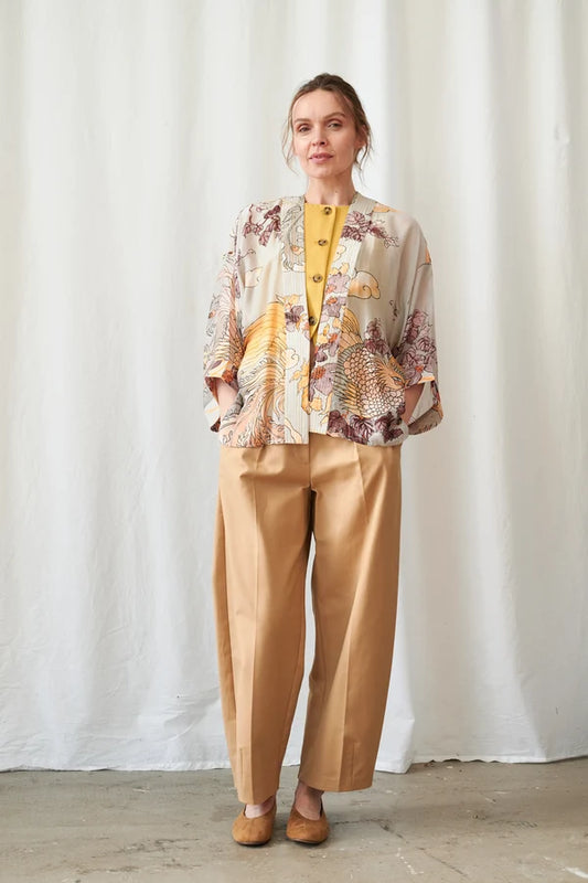 One Hundred Stars Phoenix Grey printed kimono
