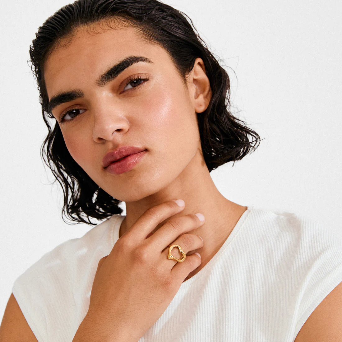 Pilgrim Iris Gold Plated Heart Ring on model