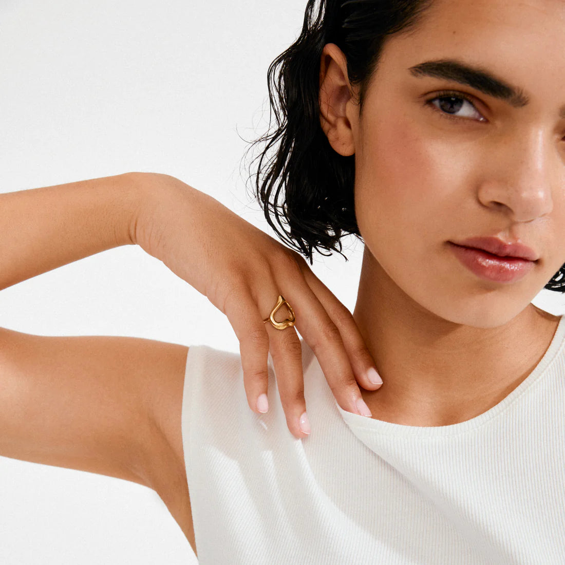 Pilgrim Iris Gold Plated Heart Ring on model