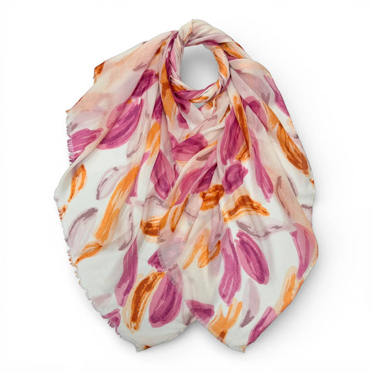 Sea flower and leaf print scarf in soft pink tones