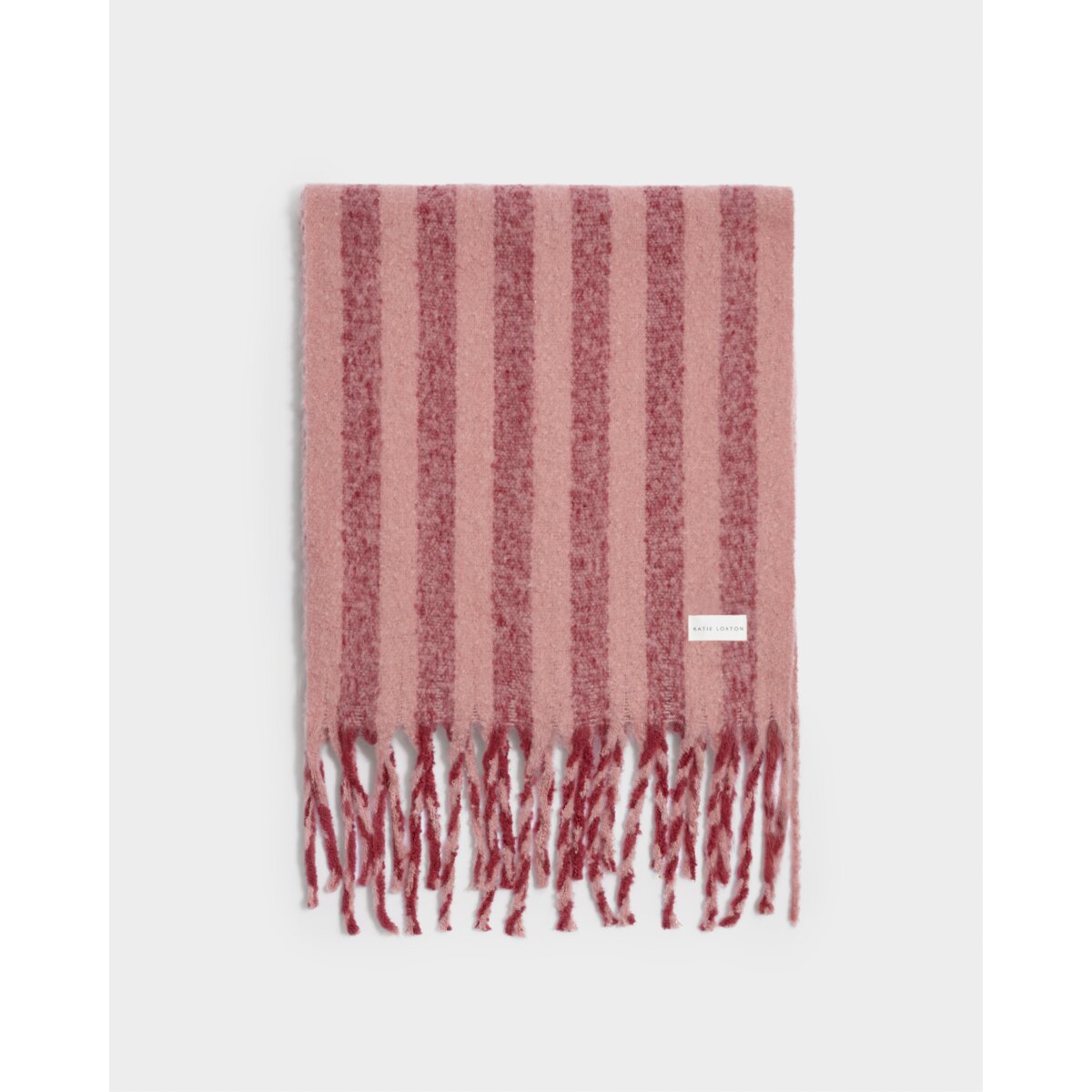 Katie Loxton Recycled Tassel Scarf available in Pink & Cherry and Off White & Sand