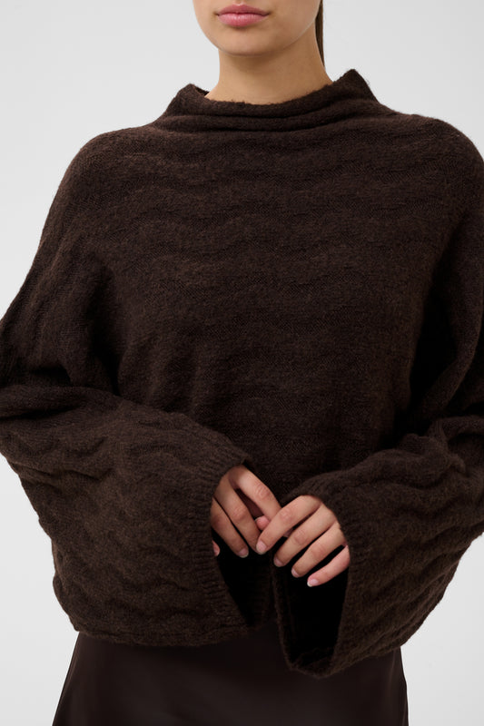 Soaked in Luxury Idalia Poncho Pullover in Ganache Melange with soft drape neckline and relaxed poncho silhouette