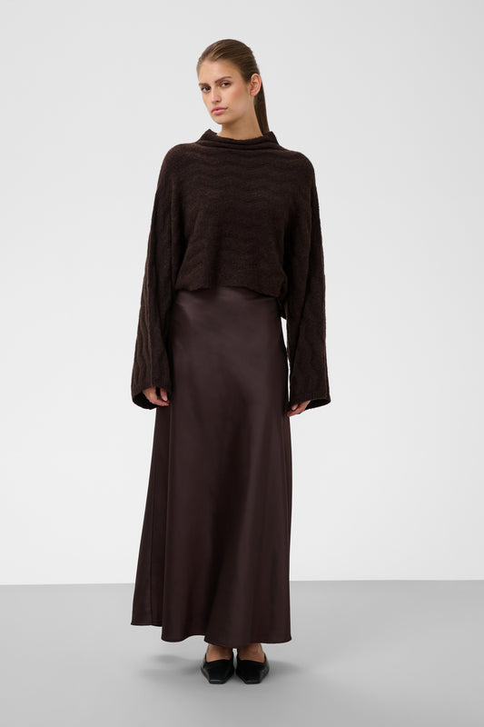 Soaked in Luxury Idalia Poncho Pullover in Ganache Melange with soft drape neckline and relaxed poncho silhouette