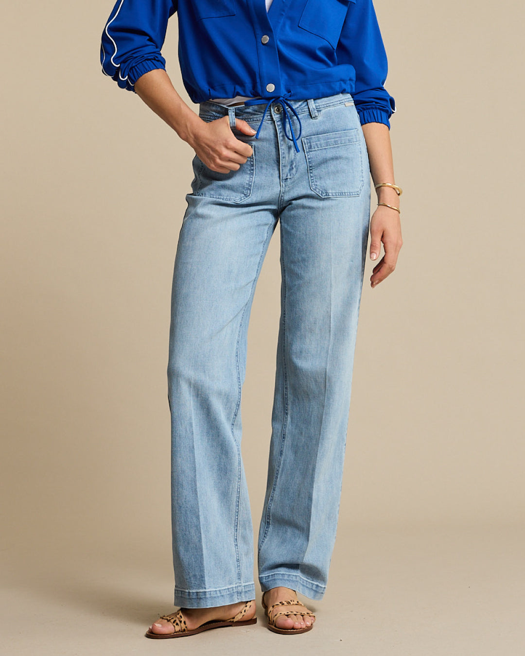 Red Button Colette Jeans in White Bleach on model