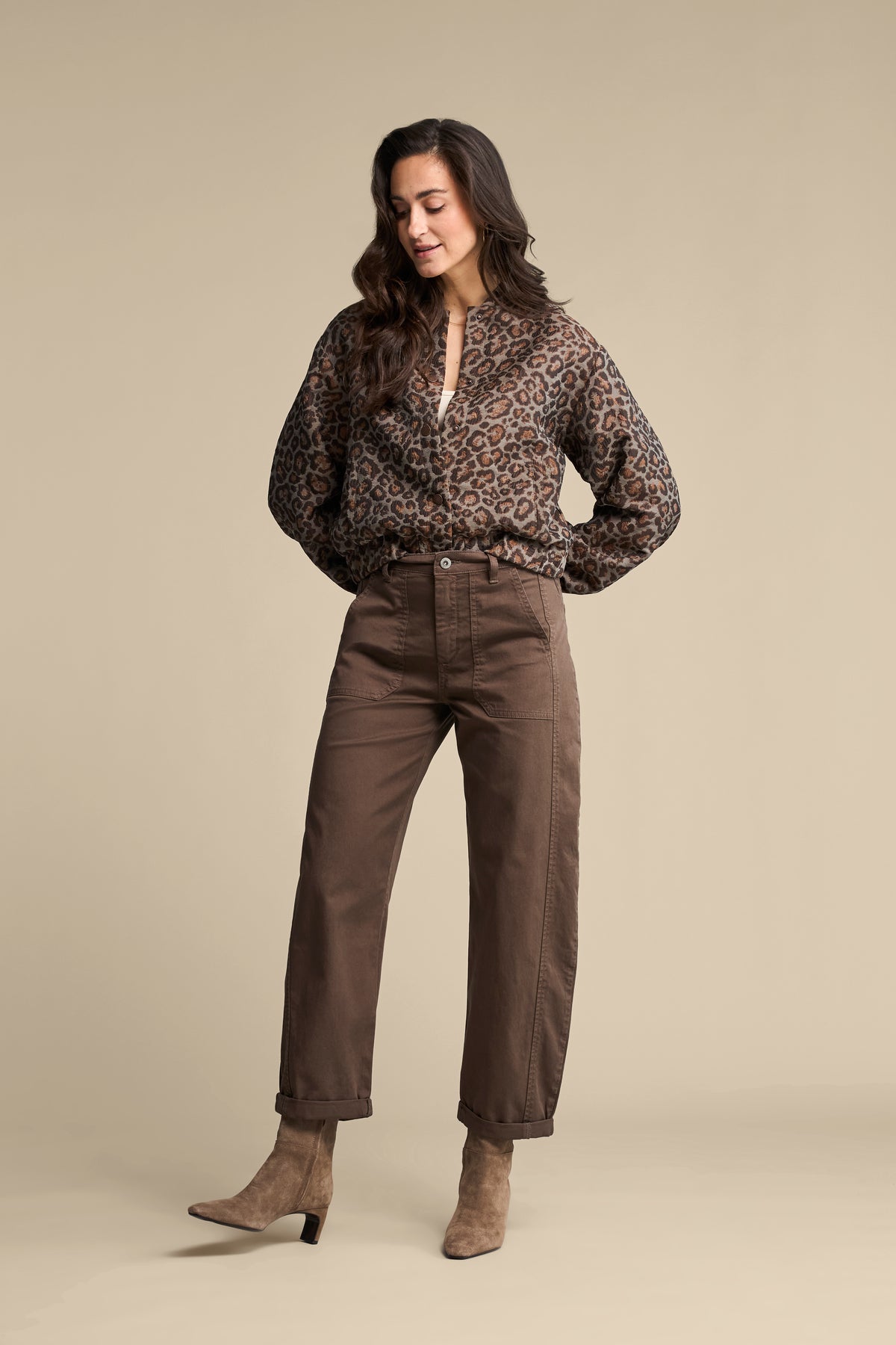 Red Button cropped jacquard animal print jacket in grey and brown