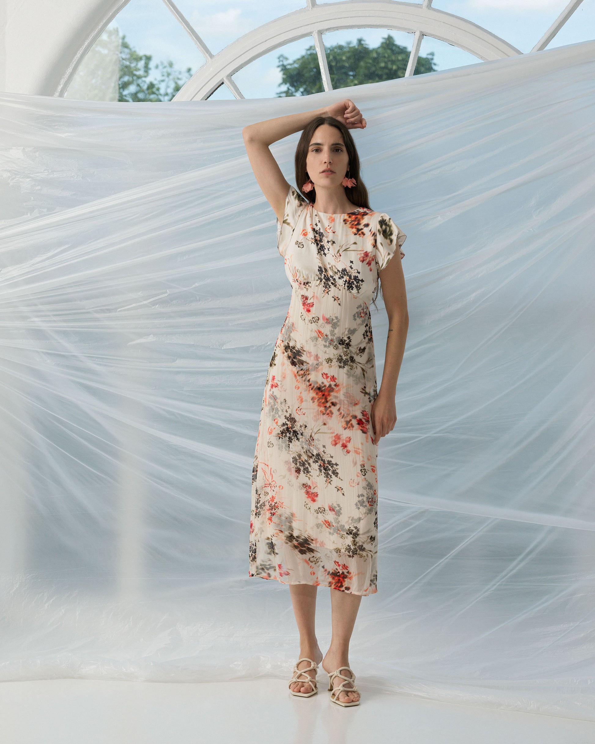french connection satin dress French Connection Women's Printed Cowl Neck Dress - Daisy Yellow Sophie Fleur