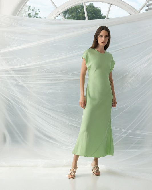 French Connection Ennis Satin Dress - Apple Green