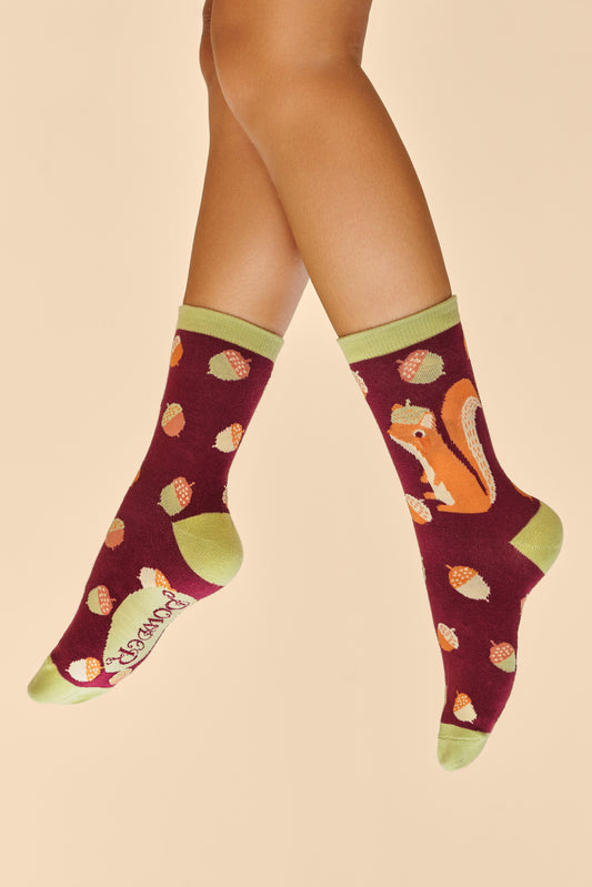 Powder Ankle Socks - Squirrel with Acorn Beret