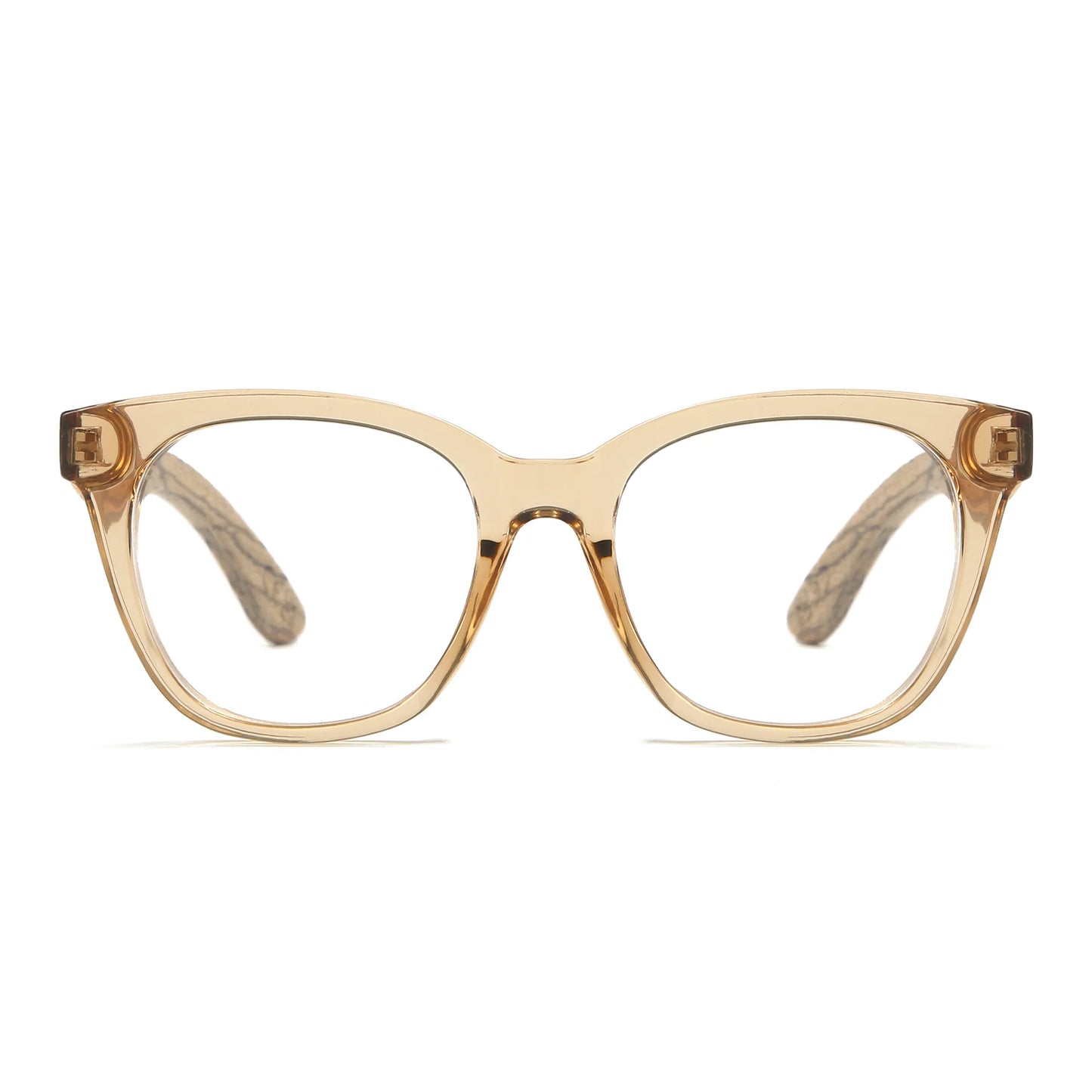 SOEK Lila Grace Reading Glasses in Champagne colour frames with walnut wood arms