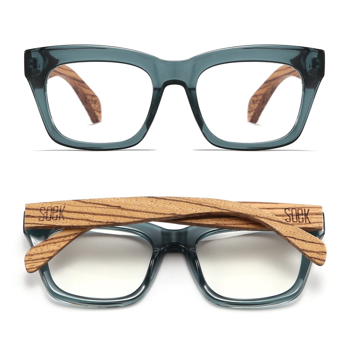 SOEK Morgan Indigo Reading Glasses with walnut wood arms