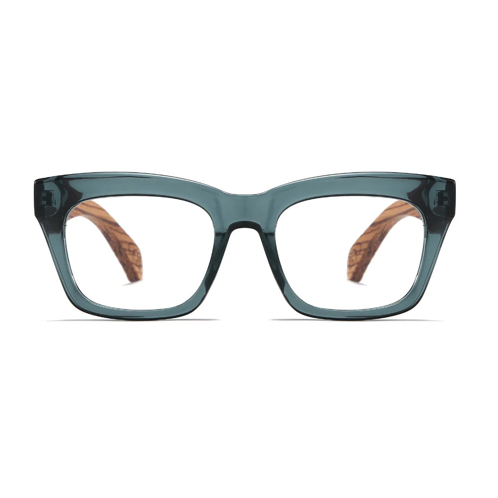 SOEK Morgan Indigo Reading Glasses with walnut Arms