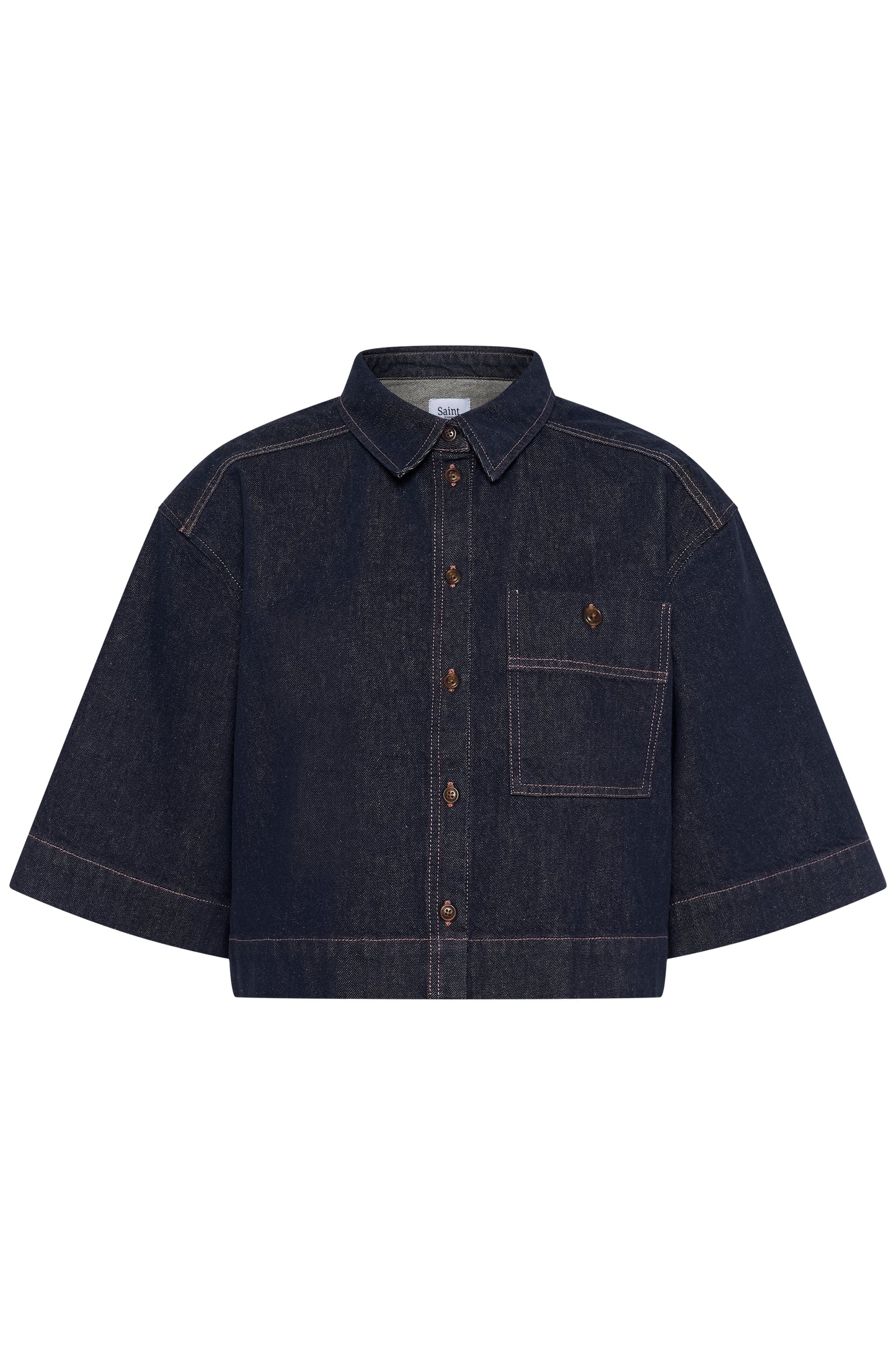 Saint Tropez Posey Dark Denim 3/4 Sleeve Shirt with collar and button through