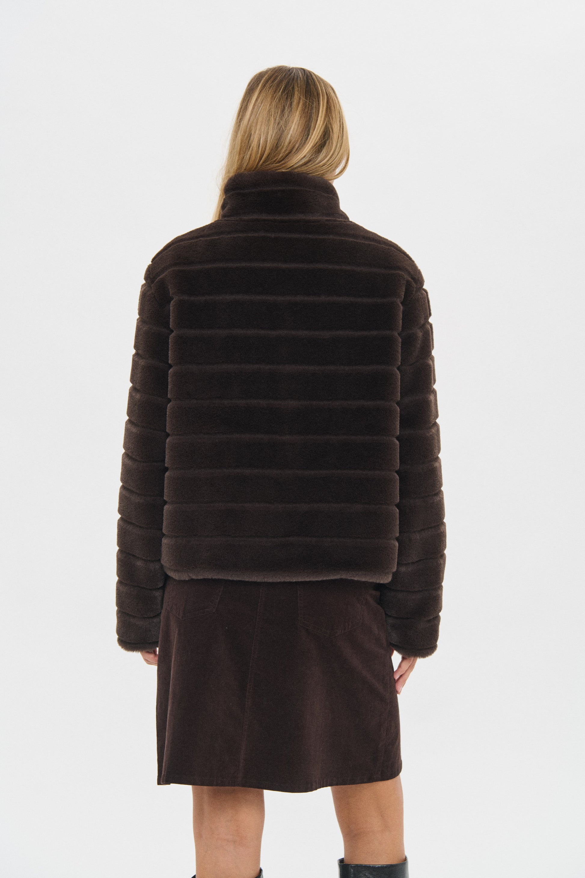 Saint Tropez Leonie Chocolate Brown Fur Coat  View from Back